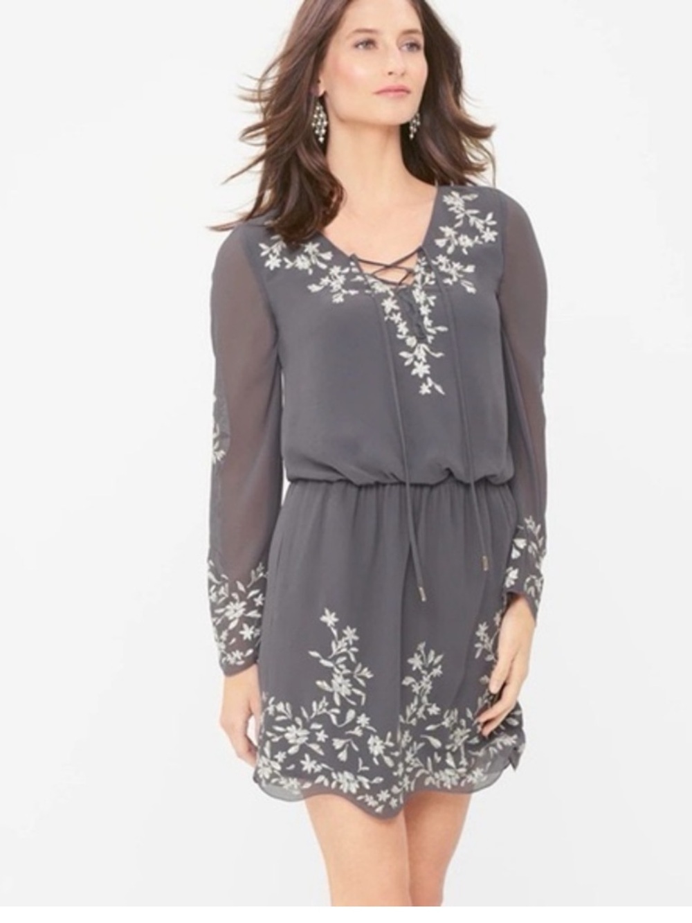 NWT White House Black Market Charcoal Gray Long Sleeve Dress Size 12